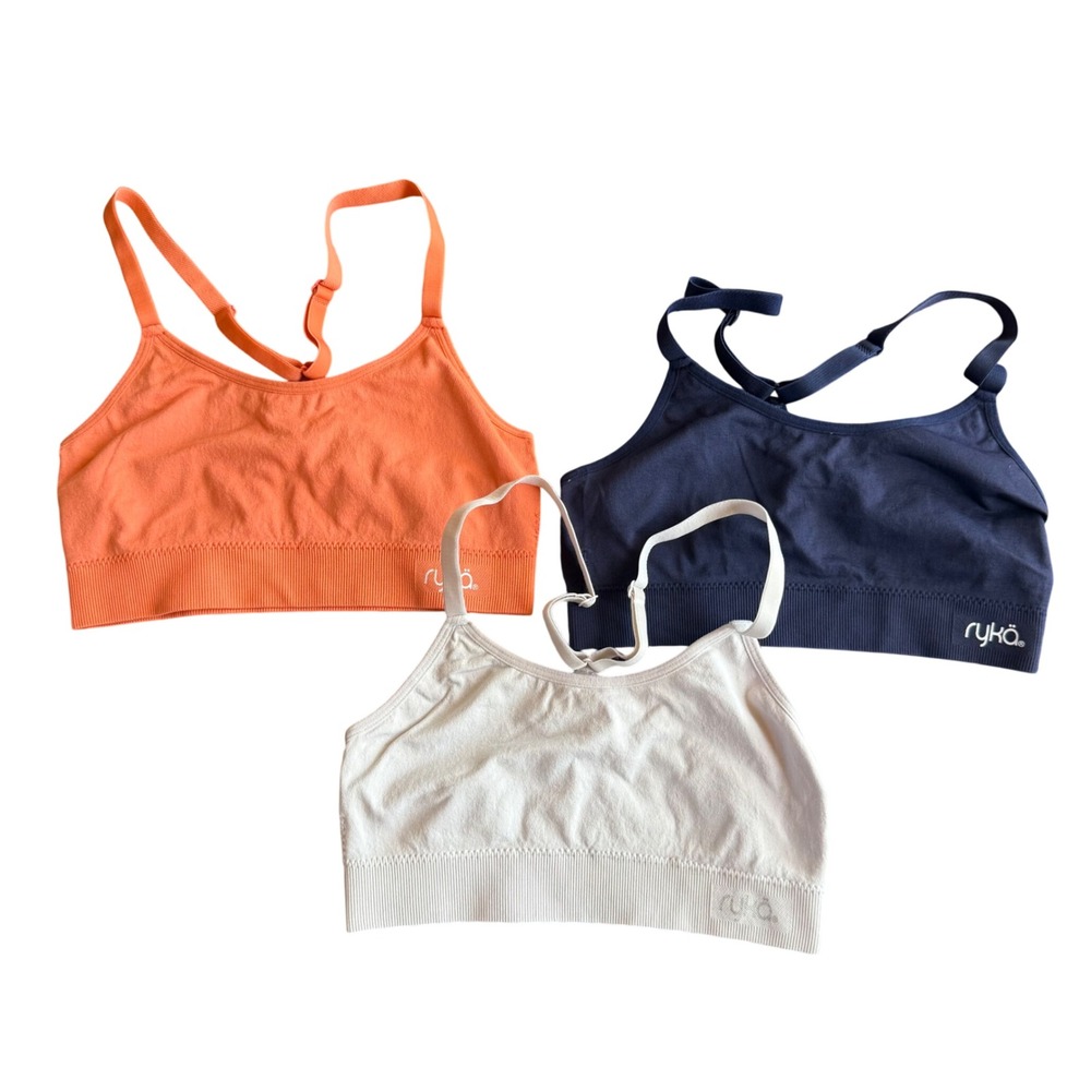 Ryka Sports Bra Lot Womens S Orange Navy Grey Seamless Ribbed Adjustable Bundle